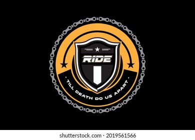Vintage Rider Logo Badge with bike chain Retro Style Logo Illustration. Perfect for your brand, apparel, shirt, t-shirt design.