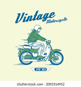 Vintage riding Motorcycle. Hand drawn Vector illustration