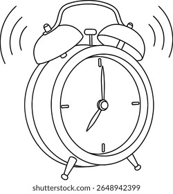 Vintage Ringing Despertador Linha Relógio Ícone de Ilustração