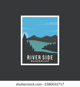 Vintage Riverside or Lake poster vector illustration design