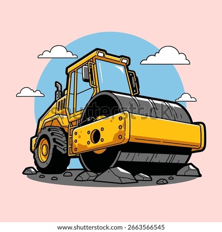 Vintage road roller vector. Heavy roller crew. Vibrant Yellow Road Roller Construction Vehicle Illustration. Road roller vector illustration.