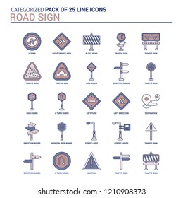 Vintage Road Sign Icon set - 25 Flat Line icon set