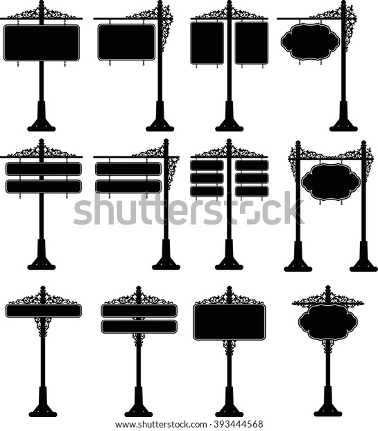 Vintage Road Signs Set Black Silhouettes Stock Vector (Royalty Free ...