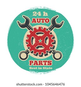 Vintage road vehicle repair service logo design. Grunge car service banner. Vector illustration