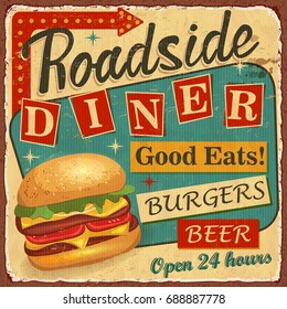 Vintage Roadside Diner metal sign.
