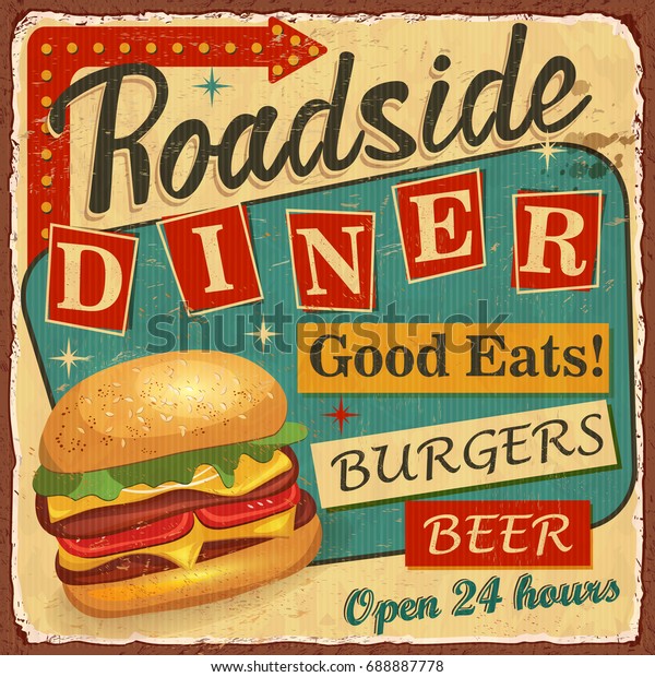 Vintage Roadside Diner metal
sign.