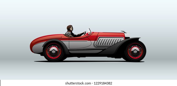 Vintage roadster. Vector illustration. Side, perspective view.