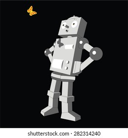 The vintage robot and a butterfly.