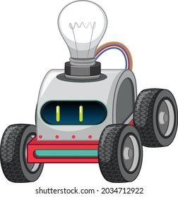 Vintage robot car toy with light bulb illustration