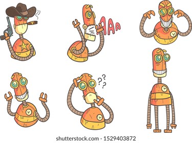 Vintage Robot Character Set, Steampunk Robotics, Innovation Technology Science Vector Illustration