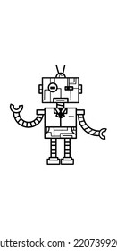 Vintage Robot Concept in Simple Line Style Front View, more modern look and neat line art. use art board upright size mobile wallpaper.