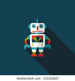 vintage robot flat icon with long shadow,eps 10