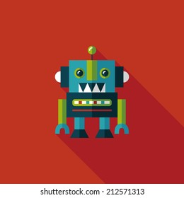 vintage robot flat icon with long shadow,eps 10