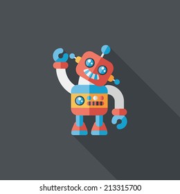 vintage robot flat icon with long shadow,eps 10