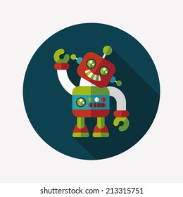 vintage robot flat icon with long shadow,eps 10