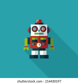 vintage robot flat icon with long shadow,eps 10