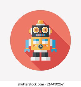 vintage robot flat icon with long shadow,eps 10