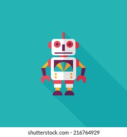 vintage robot flat icon with long shadow,eps 10