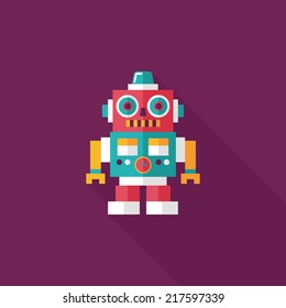 vintage robot flat icon with long shadow,eps 10