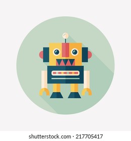 vintage robot flat icon with long shadow,eps 10