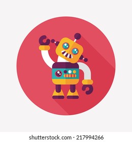 vintage robot flat icon with long shadow,eps 10