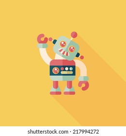 vintage robot flat icon with long shadow,eps 10