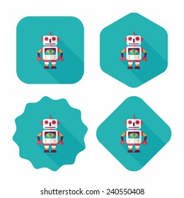 vintage robot flat icon with long shadow,eps 10