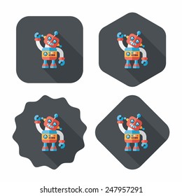 vintage robot flat icon with long shadow,eps 10