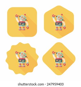 vintage robot flat icon with long shadow,eps 10