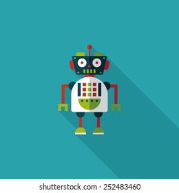 vintage robot flat icon with long shadow,eps 10