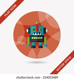 vintage robot flat icon with long shadow,eps 10