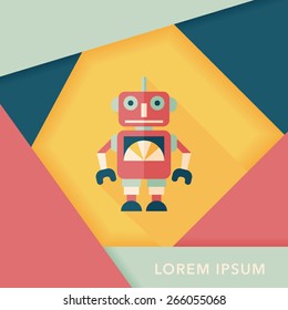 vintage robot flat icon with long shadow; eps 10