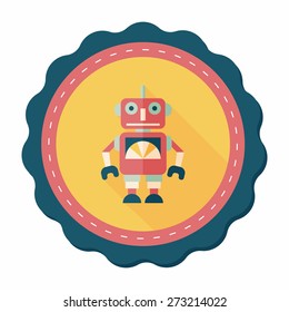 vintage robot flat icon with long shadow; eps 10
