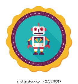 vintage robot flat icon with long shadow,eps 10