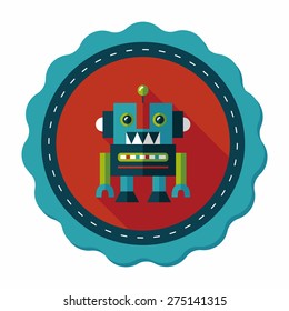 vintage robot flat icon with long shadow,eps 10