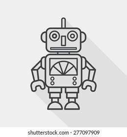 vintage robot flat icon with long shadow,eps 10, line icon