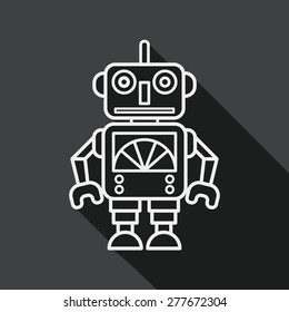 vintage robot flat icon with long shadow,eps 10, line icon