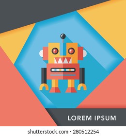 vintage robot flat icon with long shadow,eps 10