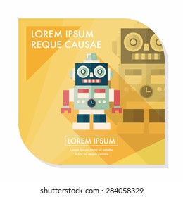 vintage robot flat icon with long shadow,eps 10