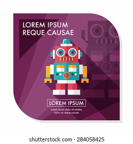 vintage robot flat icon with long shadow,eps 10