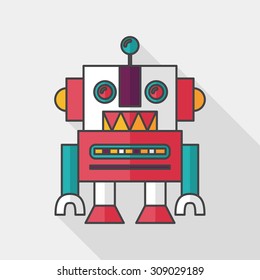 vintage robot flat icon with long shadow,eps 10