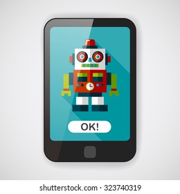 vintage robot flat icon with long shadow,eps 10