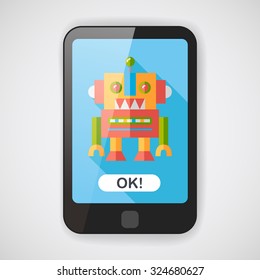 vintage robot flat icon with long shadow,eps 10