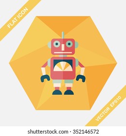 vintage robot flat icon with long shadow; eps 10
