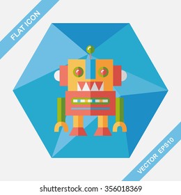 vintage robot flat icon with long shadow,eps 10