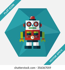 vintage robot flat icon with long shadow,eps 10