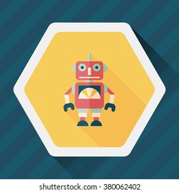 vintage robot flat icon with long shadow; eps 10