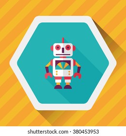 vintage robot flat icon with long shadow,eps 10
