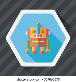 vintage robot flat icon with long shadow,eps 10