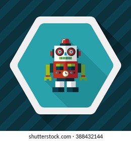 vintage robot flat icon with long shadow,eps 10